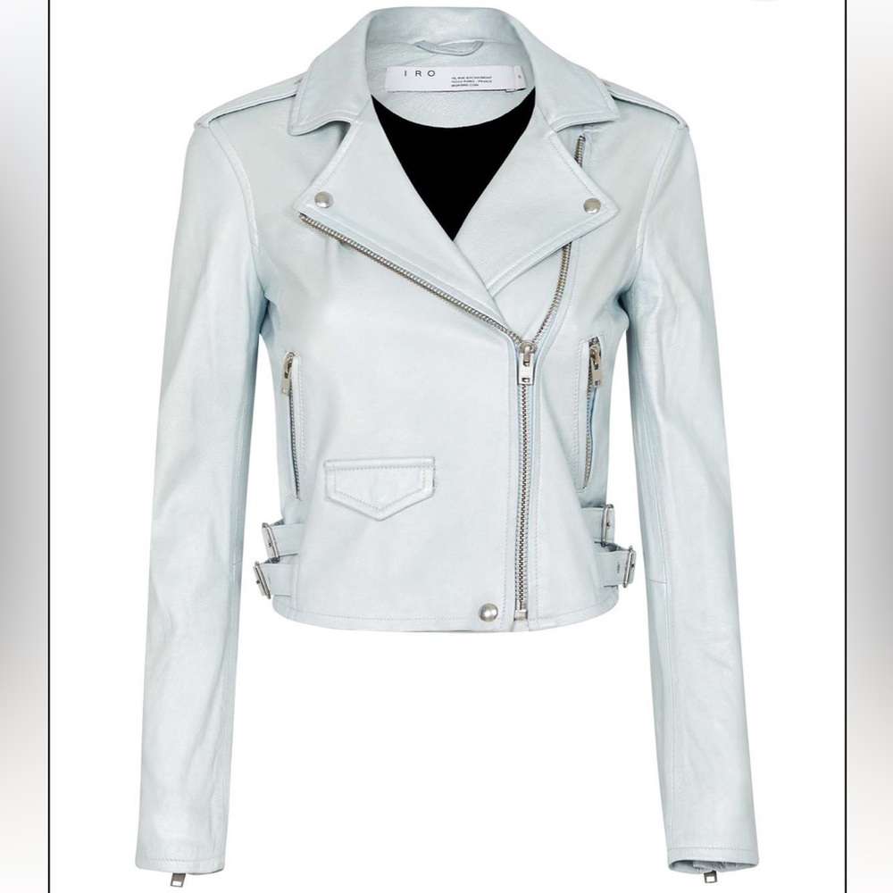 NWOT IRO Blue Asheville Leather Moto Jacket- Size 36